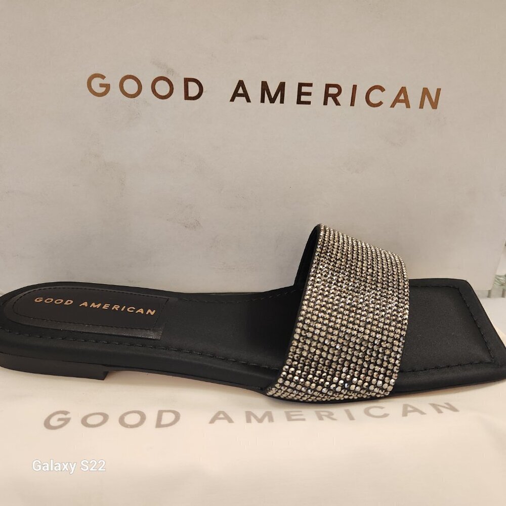 GOOD AMERICAN CRYSTAL CRUSH STANDOUT FLAT SLIDE SANDAL SIZE 8  NIB